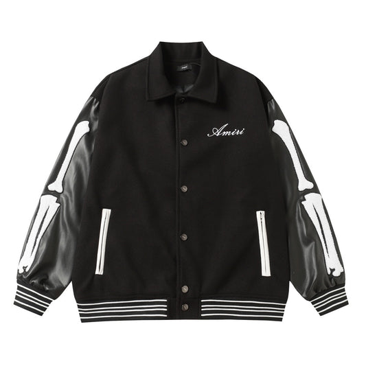 Bone Sleeve Varsity Jacket – Black/White