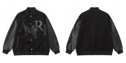 Tonal Logo Varsity Jacket – All-Black
