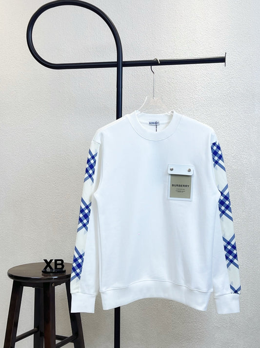 Heritage Panel Sweatshirt – White Blue Check Sleeves